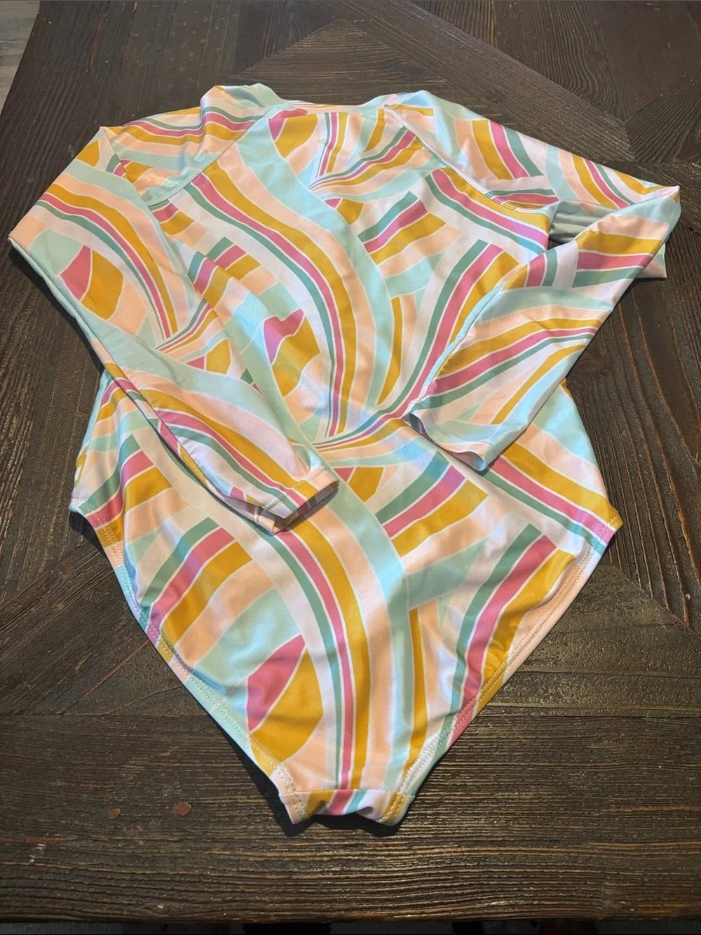 wonder nation Long-Sleeve Rashguard Swimsuit in Light Blue, Pink, Yellow
